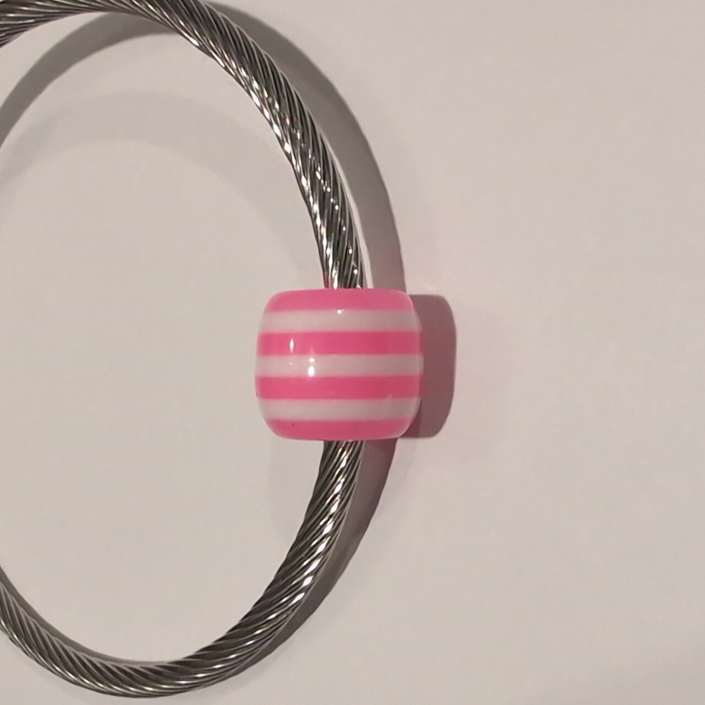 Pink and White Striped‎ Charm for Pandora Style Bracelet